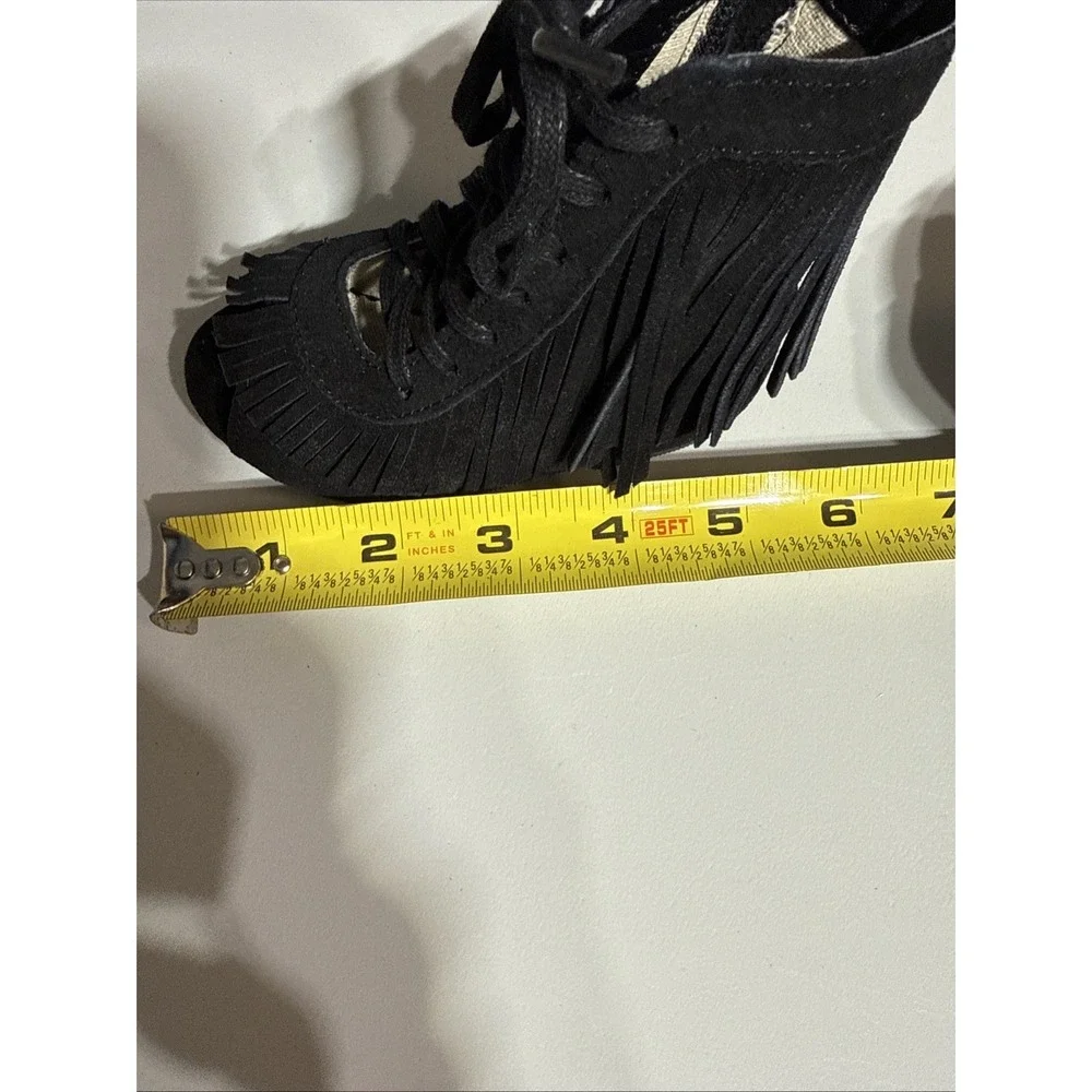 JOYFOLIE TODDLER SIZE 4 Black‎ Suede Fringe Boots SIDE ZIPPER PEEP TOE